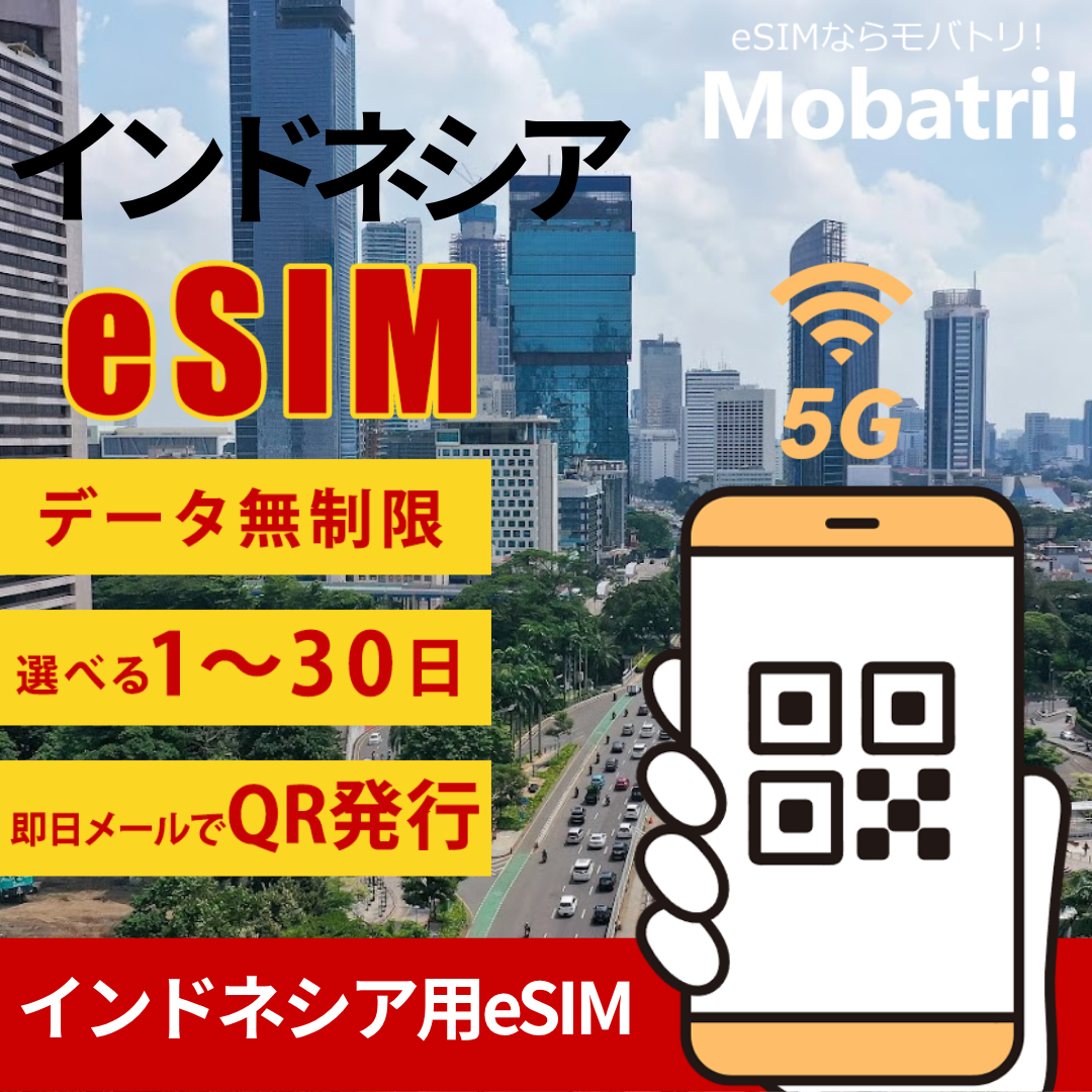 【インドネシア eSIM】 無制限プラン 1日〜30日 プリペイド esim Indosat, Hutchison 3回線 データ通信専用 5G/4G