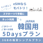 【韓国 eSIM】5日間プラン データ容量選択式 プリペイド esim データ通信専用