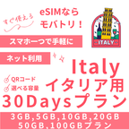 【イタリア eSIM】30日間プラン データ容量選択式 プリペイド esim TIM・Vodafone回線 データ通信専用