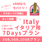 【イタリア eSIM】7日間プラン データ容量選択式 プリペイド esim TIM・Vodafone回線 データ通信専用