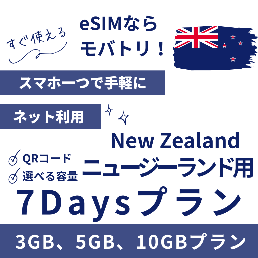 【ニュージーランド eSIM】7日間プラン データ容量選択式 プリペイド esim Spark・Vodafone回線 データ通信専用