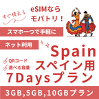 【スペイン eSIM】7日間プラン データ容量選択式 プリペイド esim Vodafone・Orange回線 データ通信専用
