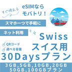 【スイス eSIM】30日間プラン データ容量選択式 プリペイド esim Swisscom・Sunrise回線 データ通信専用