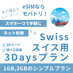 【スイス eSIM】3日間プラン データ容量選択式 プリペイド esim Swisscom・Sunrise回線 データ通信専用